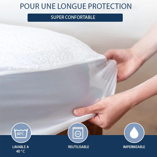 Protège-matelas Imperméable – Taille Unique Ajustable (jusqu’à 30 cm d’épaisseur) en Blanc uniquement