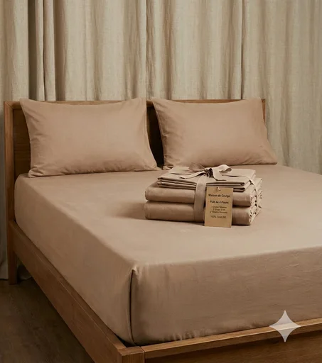 Parure de Draps 4 Pièces en 100% Coton Bio (Design Uni) By Maison de Confort -  Beige Poudré
