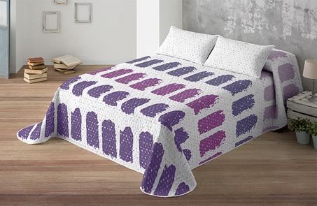 Couvre-lit  boutis double face  Mauve Geometrique UNIFABRICS comprend 2 Housses d'oreillers