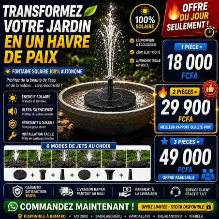 (ml)Fontaine solaire, pompe à eau submersible pour bain d'oiseaux avec 4 buses et panneau solaire de 1,4 W