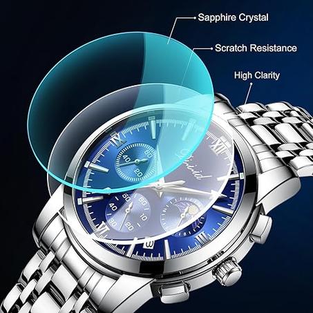 Watches for Men, Business Dress Mens Watches Chronograph Analog Quartz Stainless Steel Waterproof Luminous Date Luxury Casual Wrist Watch