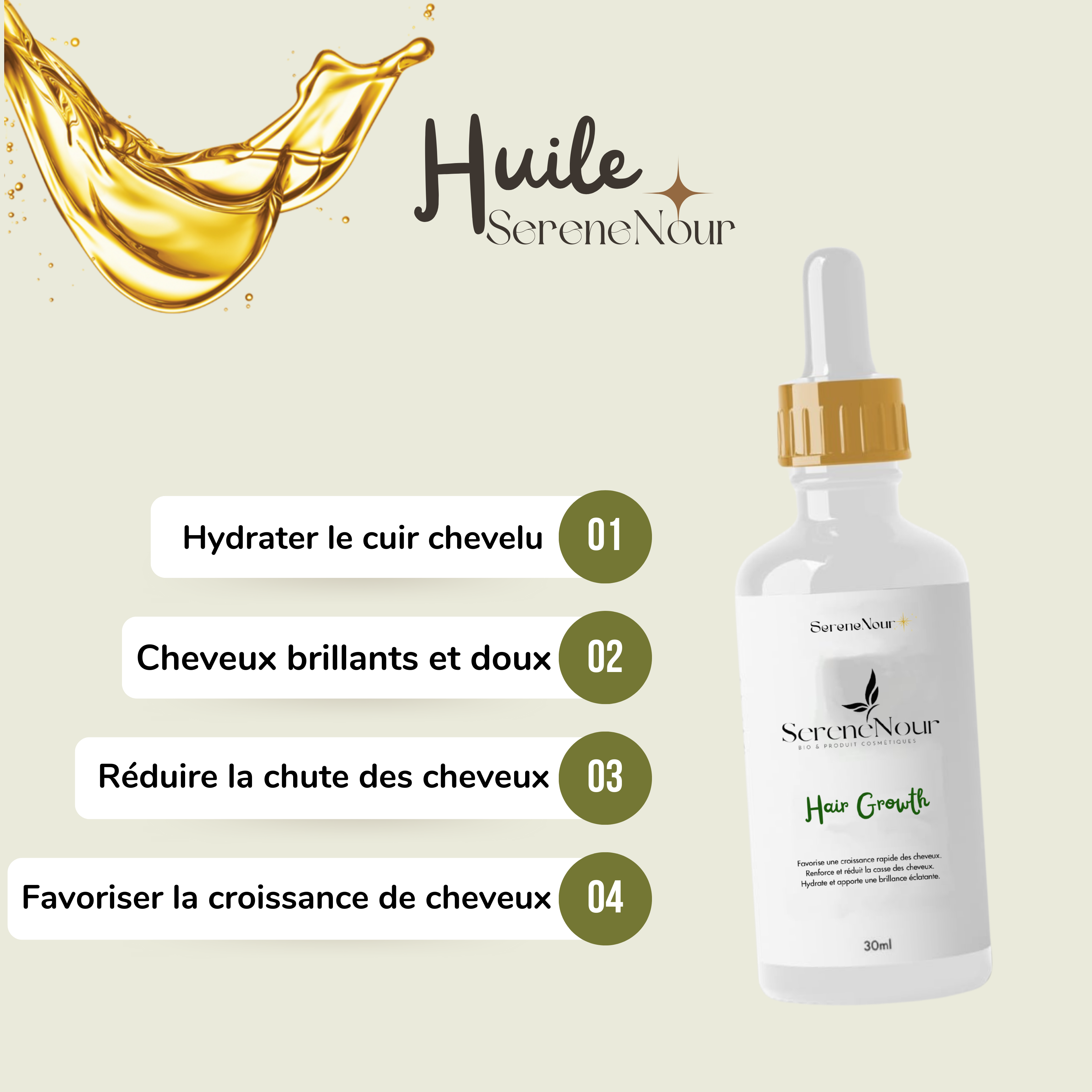 Huile de soins pour cheveux