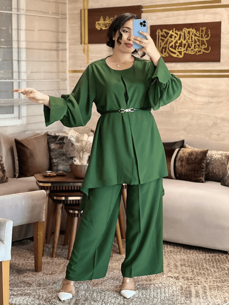 طقم كريب روزا فاخر لستايل أنثوي محتشم