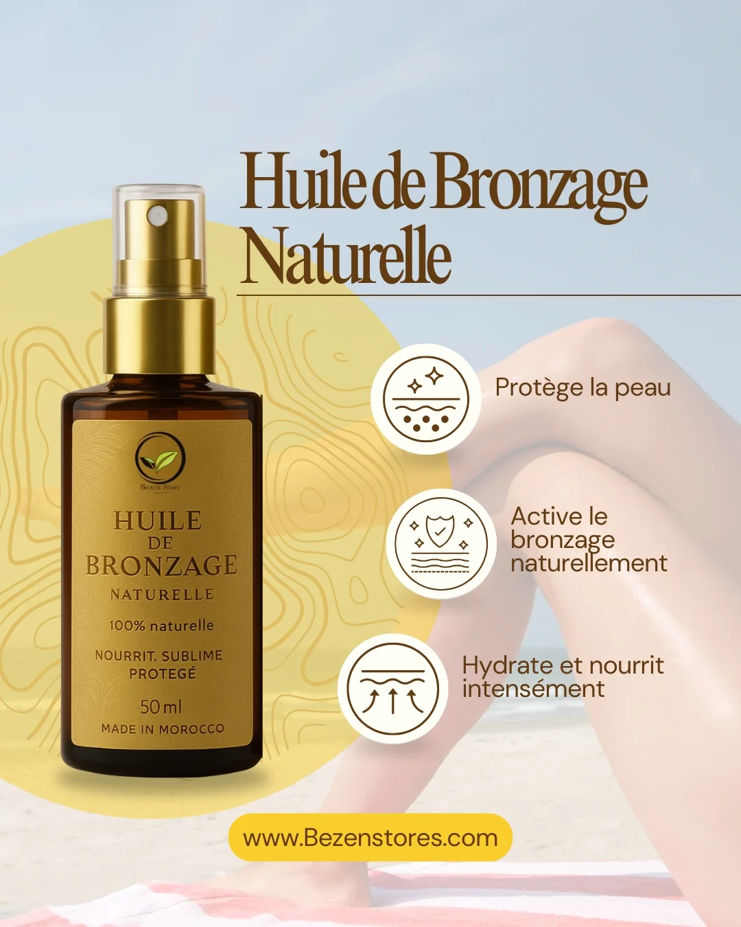 Huile de Bronzage Naturelle – Sublime ton éclat doré