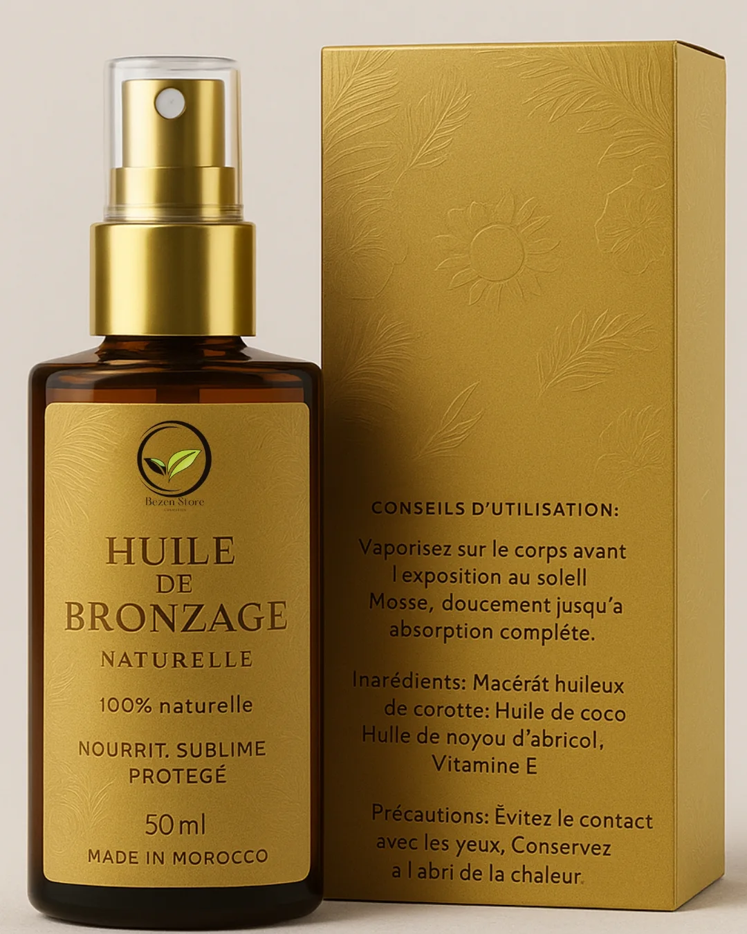 Huile de Bronzage Naturelle – Sublime ton éclat doré