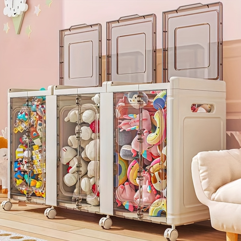 Boîte de rangement pliable avec couvercle et roulettes – 3 compartiments transparents