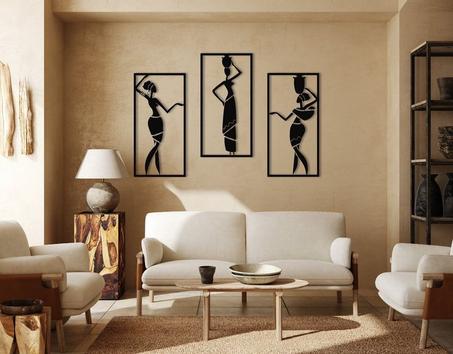 لوحة جدارية على شكل النساء الافاريقيات من الخشب