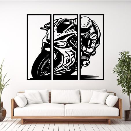 لوحة جدارية على شكل دراجة نارية من الخشب