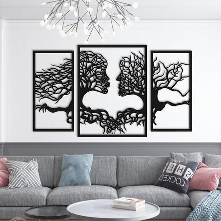 لوحة جدارية مرأة و رجل على شكل شجرة من الخشب