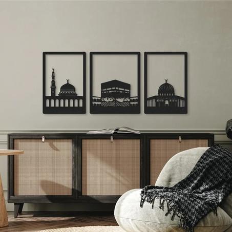 لوحة جدارية لمكة و القدس و المدينة من الخشب