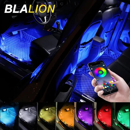 مجموعة مصابيح ليد داخلية للسيارة التحكم بصوت الموسيقى