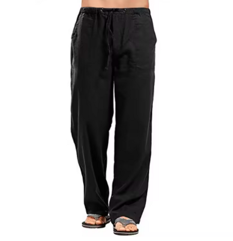 سراويل كتان رجالية أحادية اللون جيدة التهوية ، سراويل قطنية