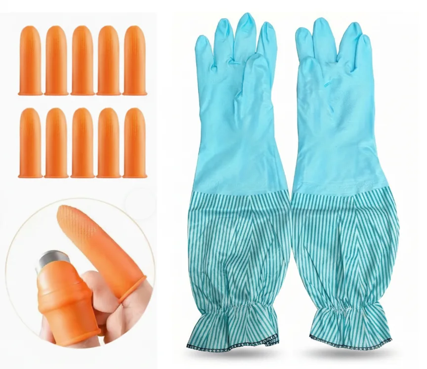 قفازات طويلة + واقيات أصابع لتقطيع آمن وسريع