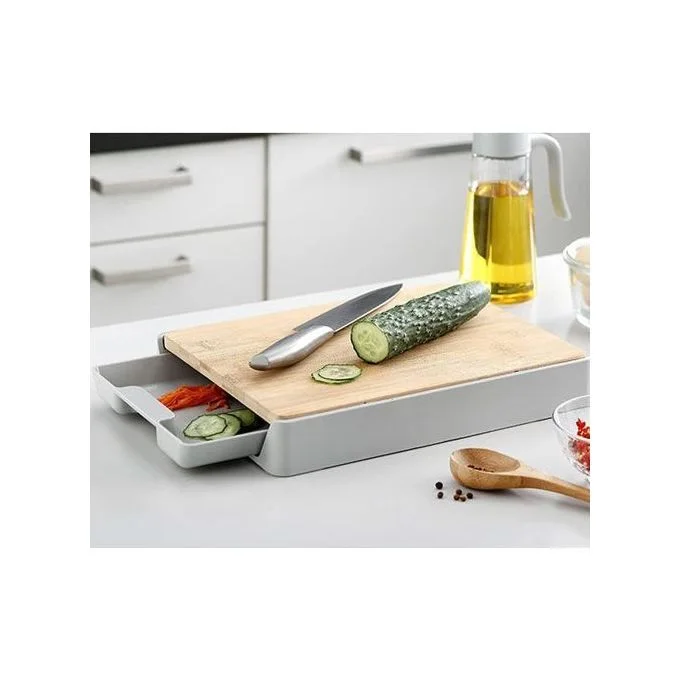 لوح تقطيع صحي من الخيزران مع درج :  نظافة - سرعة و تنظيم في مطبخك