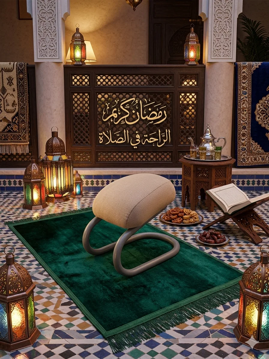 باقة الخشوع التام: سجادة زمردية وكرسي صلاة مريح + سبحة هدية