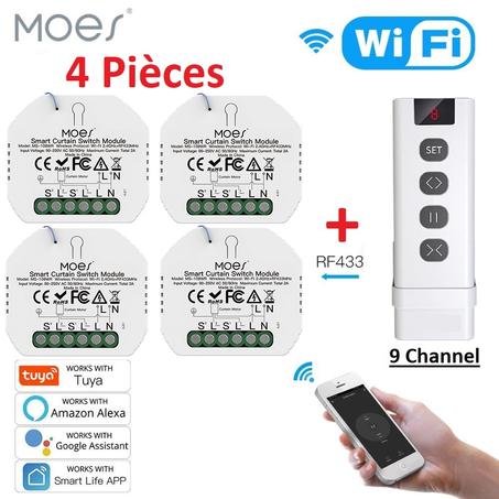 4 Interrupteur WiFi et Telecommande RF433 pour rideaux, volet roulant,Tuya,Google Home, Alexa (copy)