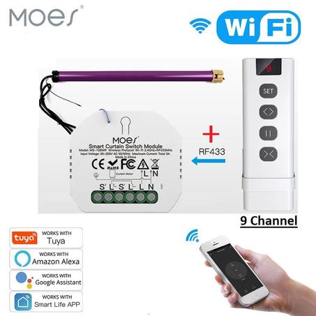 Interrupteur WiFi et Telecommande RF433 pour rideaux, volet roulant,Tuya,Google Home, Alexa