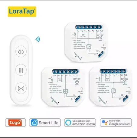 LoraTap 3 Interrupteur RF WIFI et Télécommande RF pour rideaux, volet roulant, Tuya, Google Home, Alexa Voice