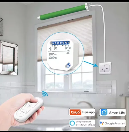LoraTap Interrupteur RF WIFI et Télécommande RF pour rideaux, volet roulant, Tuya, Google Home, Alexa Voice