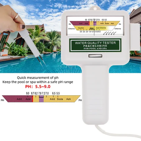 Testeur de qualité de l'eau 2 en 1 PH & CL2, pour piscine et aquarium