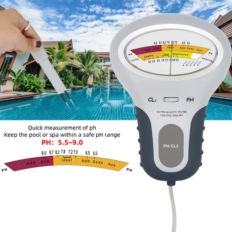 Testeur de qualité de l'eau 2 en 1 PH & CL2, pour piscine et aquarium