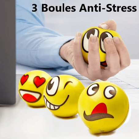 3 Boules Anti-stress, Jouets anti-stress avec des visages amusants
