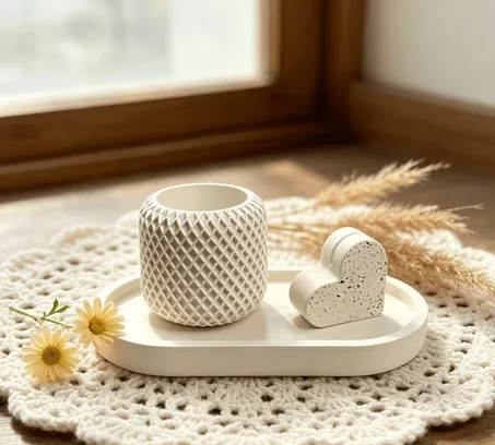 Ensemble de 3 Moules en Silicone pour Décoration de Bureau – Vase, Porte-Cartes et Plateau en Résine, Ciment, Plâtre...