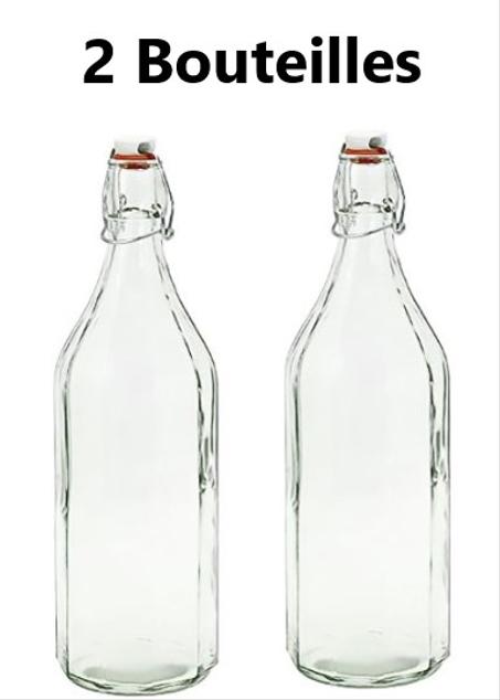 2 BOUTEILLES  en Verre à Clapet - 1L pour Huile - Vinaigre - Kéfir d'eau-Jus