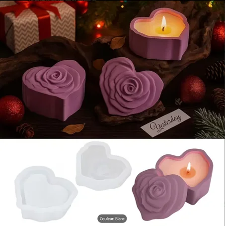 Moule en Silicone Boîte en Forme de Cœur avec Couvercle Rose ( 2PC)