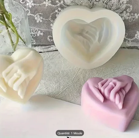 1 Pc Moule En Silicone à Bougies  En Forme Cœur Main dans la Main 3D Pour La Fabrication De Savon bougie