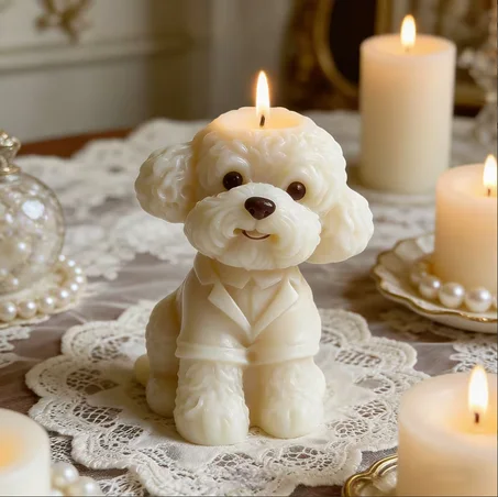 1Pc Moule en Silicone Chien Mignon 3D pour Bougies