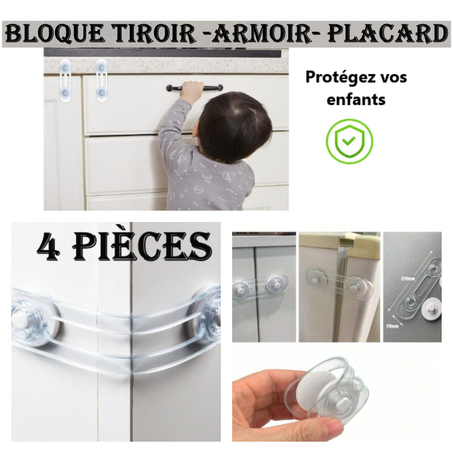 4Pc Bloque Tiroir, Placard et frigo, pour la Sécurité de Bébé et Enfant