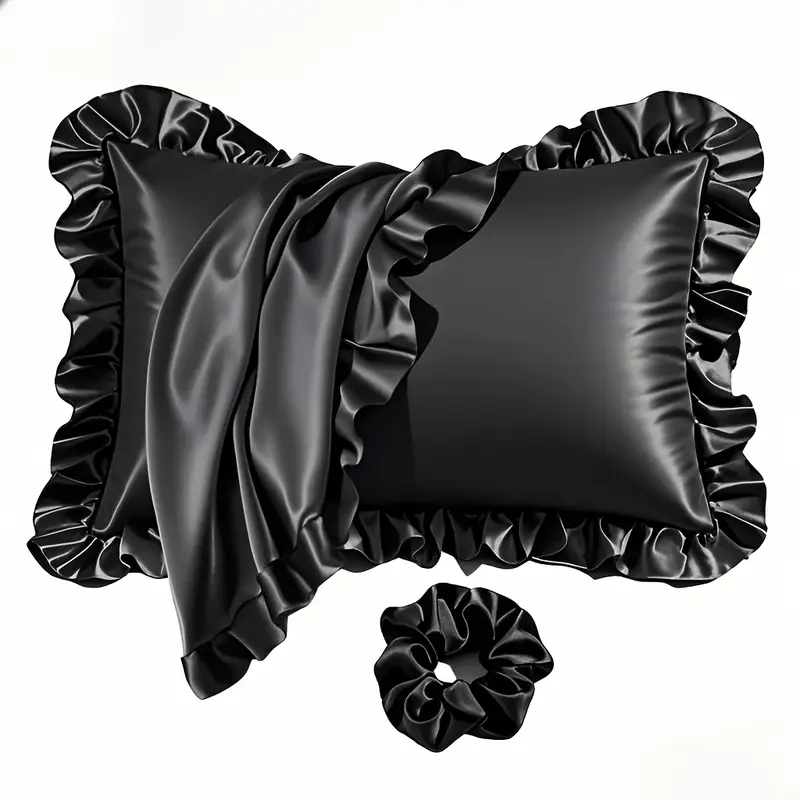 Deux Taies d’Oreiller Décoratives en Satin de Soie +  Chouchous
