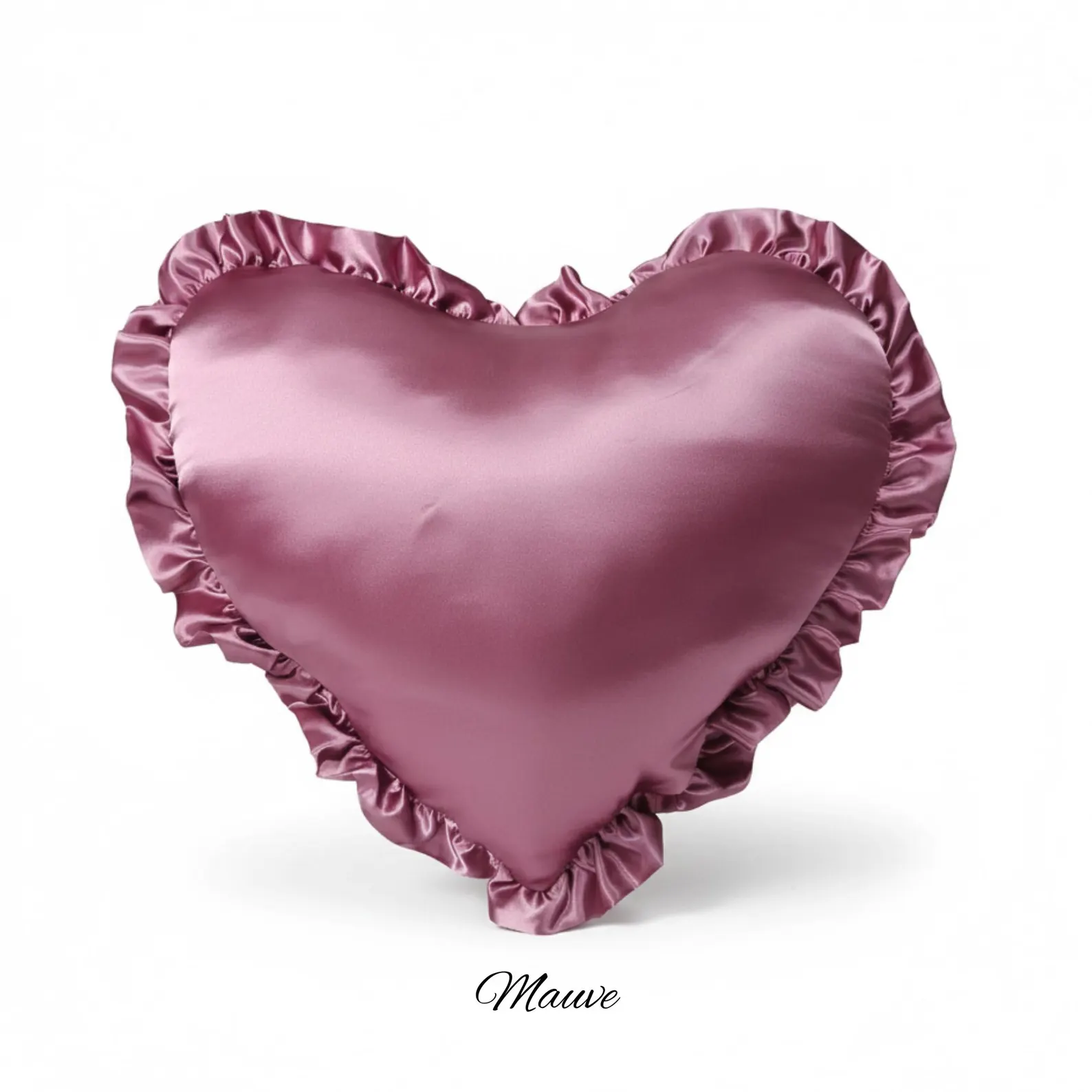 Coussin cœur en satin de soie avec volants