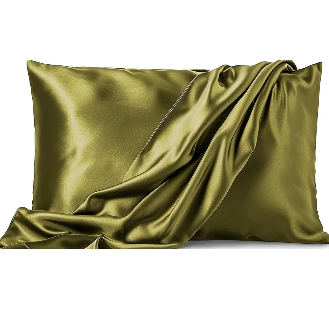 Deux Taies d’Oreiller En Satin De Soie kaki + Cadeau