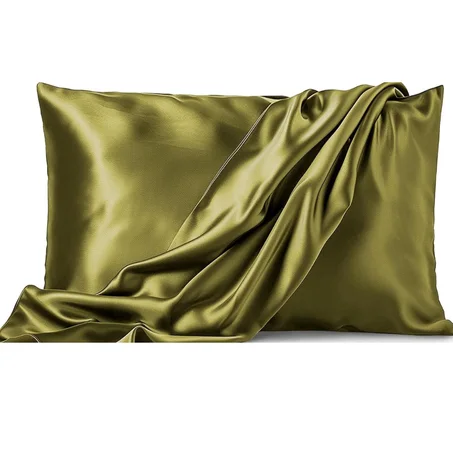 Deux Taies d’Oreiller En Satin De Soie kaki + Cadeau