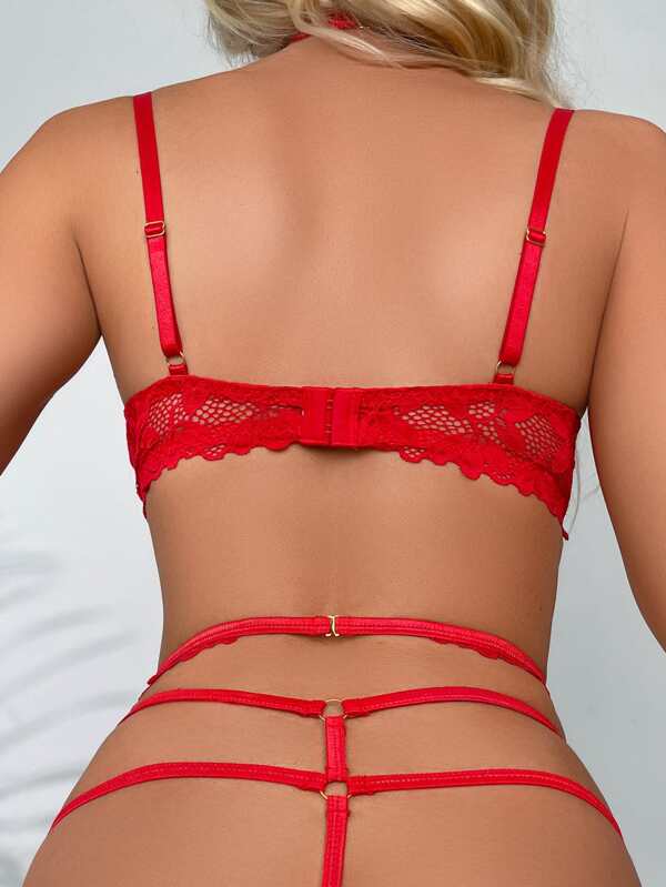 💖 Ensemble Lingerie Sexy Dentelle avec Jarretière & Bas – Élégance & Séduction