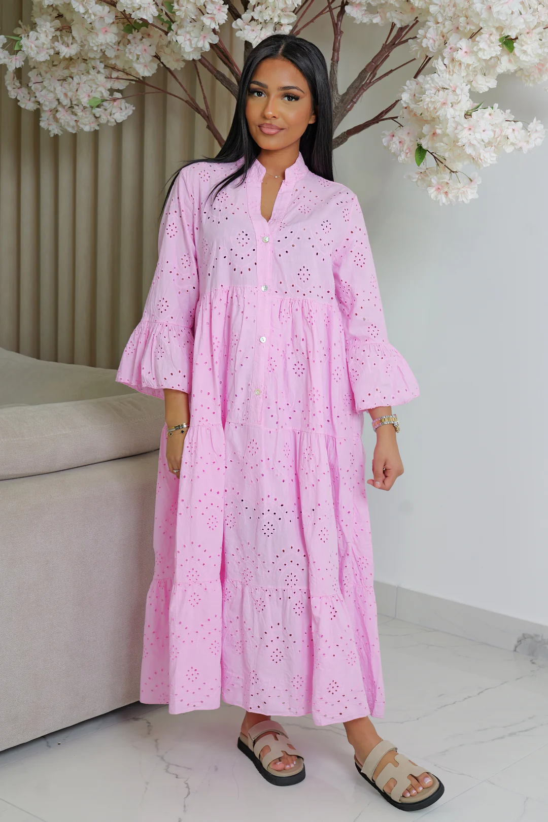 🌿 Robe Ajourée Doublée – Style Bohème Chic 100% Coton