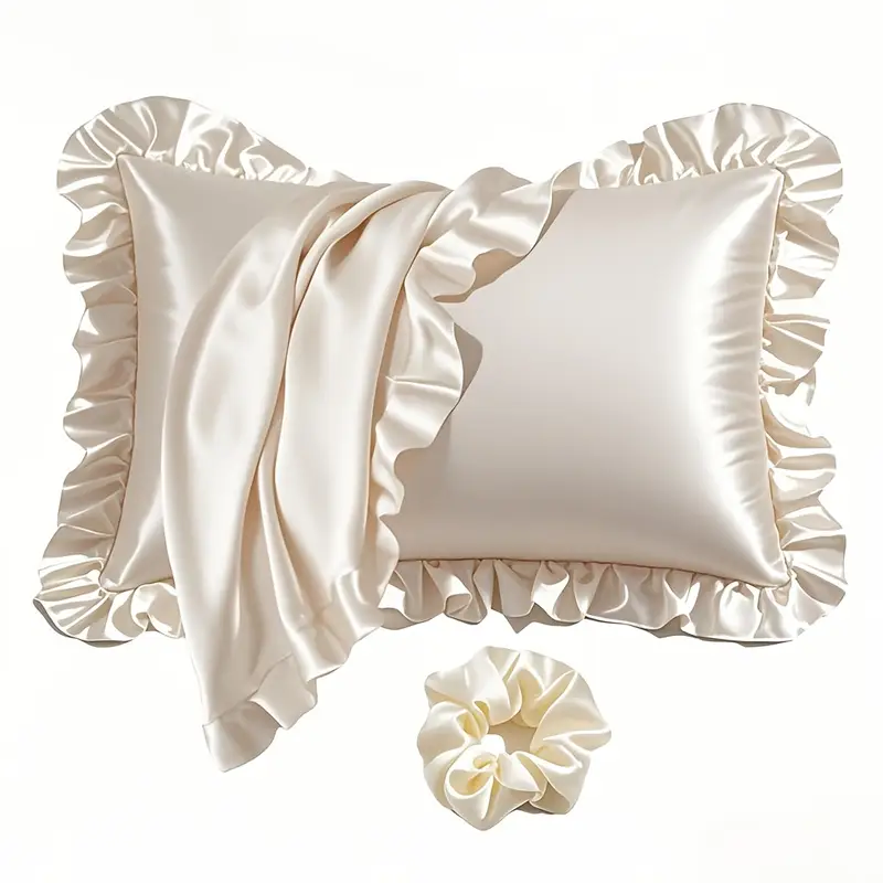 Deux Taies d’Oreiller Décoratives en Satin de Soie +  Chouchous