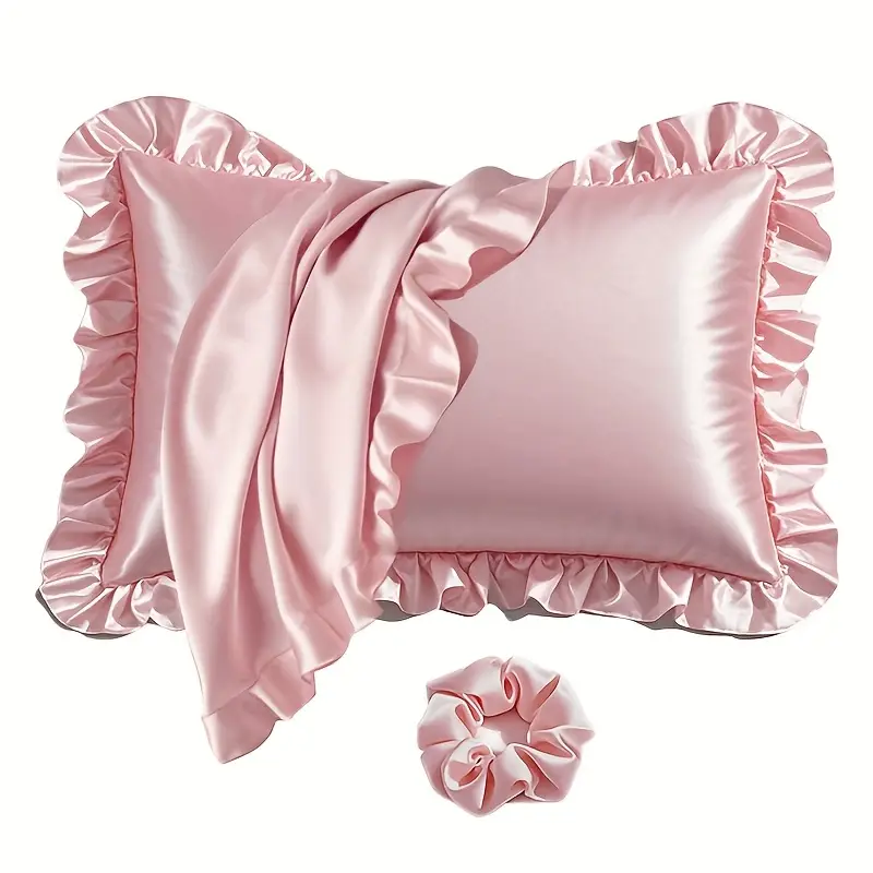 Deux Taies d’Oreiller Décoratives en Satin de Soie +  Chouchous