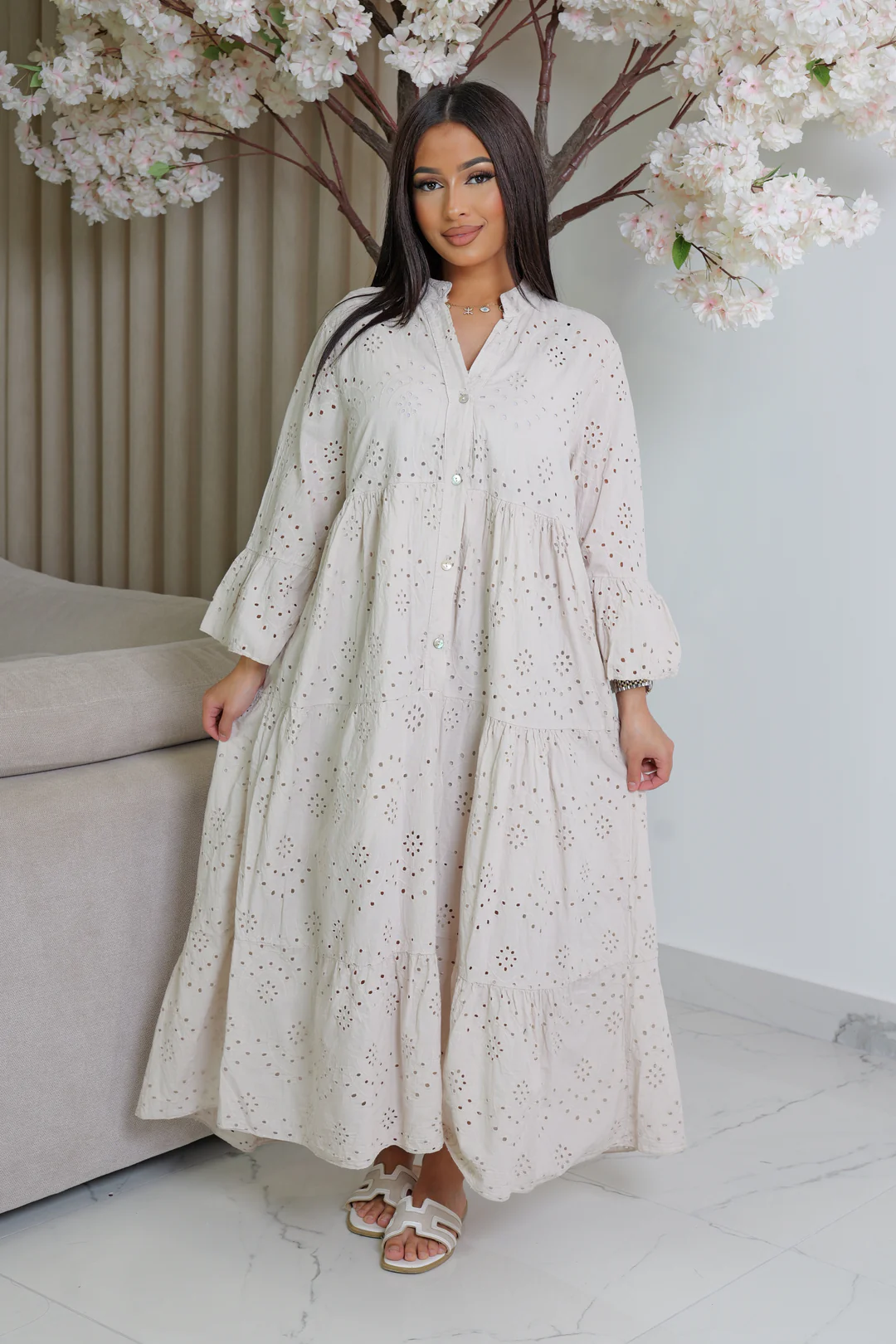 🌿 Robe Ajourée Doublée – Style Bohème Chic 100% Coton