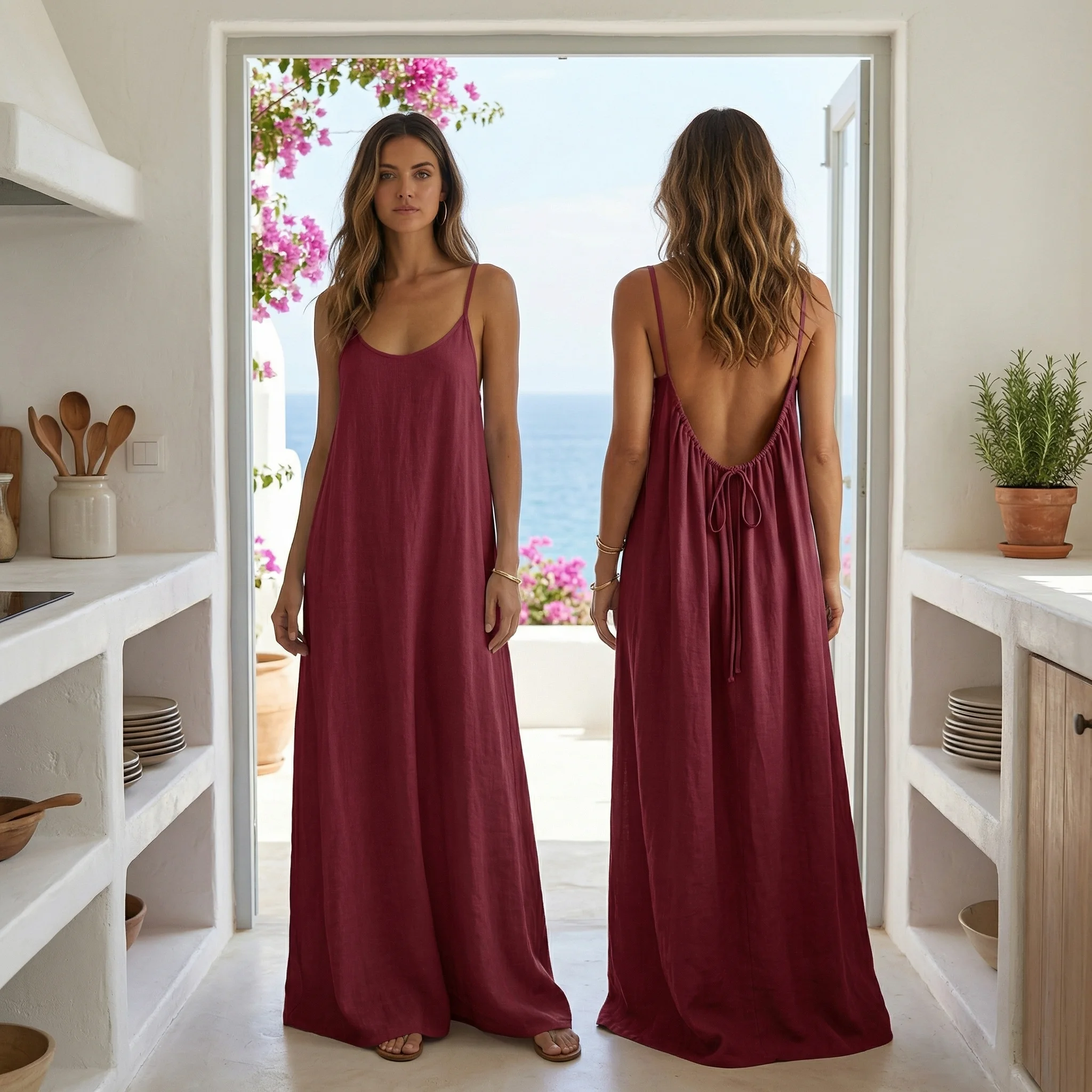 كسوة "أناقتي" الصيفية المفتوحة بالظهر – أنوثة، راحة، وأناقة 🌸