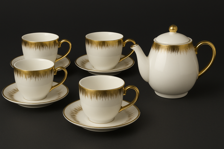 طقم قهوة فاخر ذهبي 6 قطع مع بريق