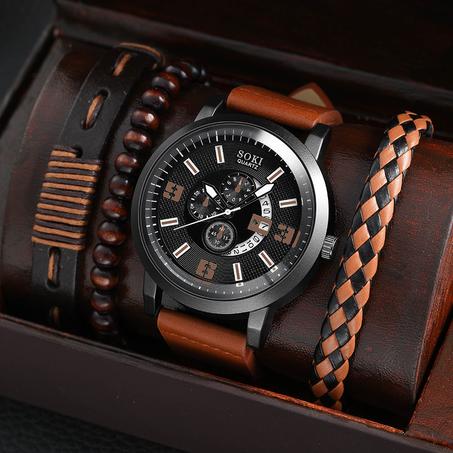 💥Pack Montre Luxe En acier inoxydable + 3 Bracelet un Porte Bonheur Pour a Richesse 😍