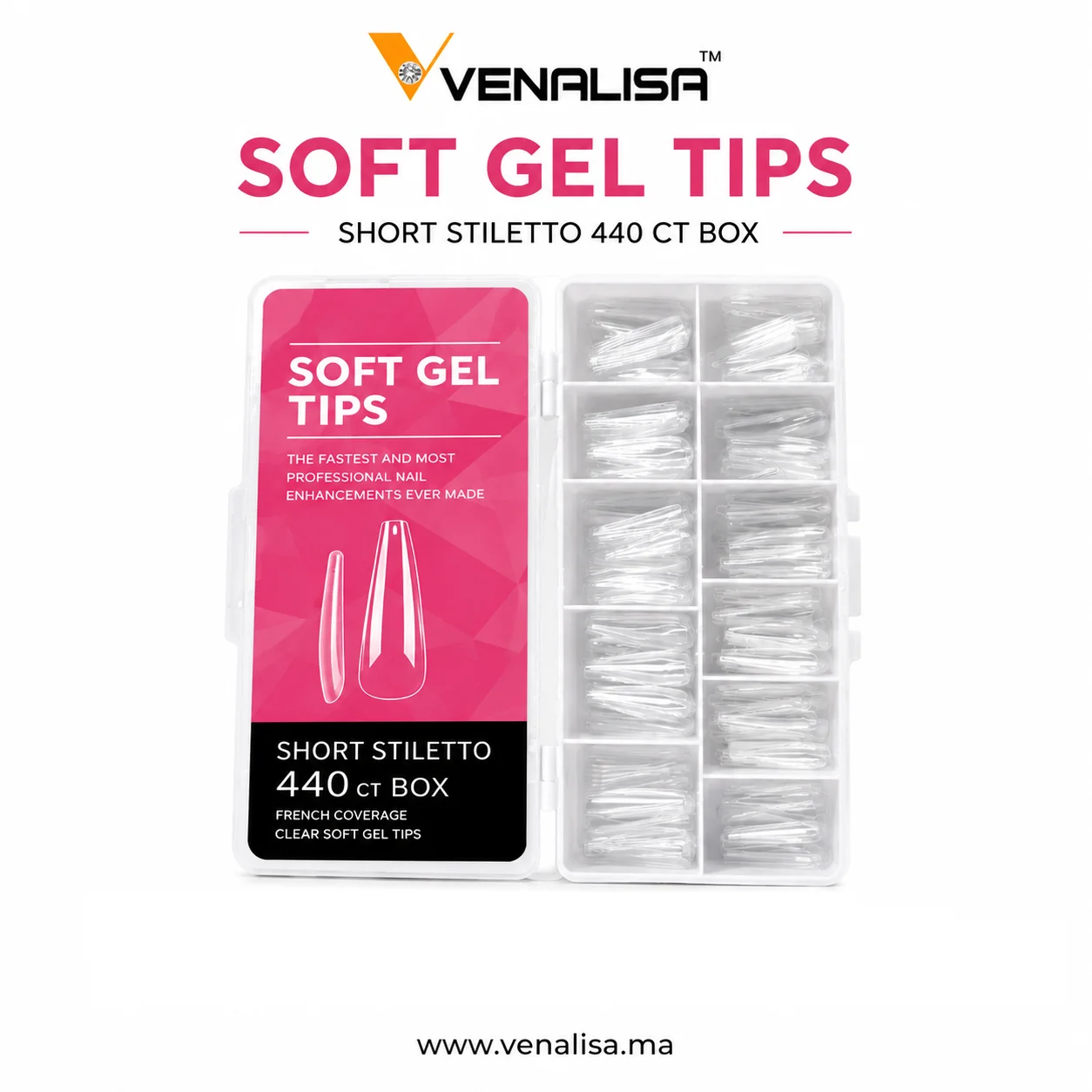 Soft Gel Tips Short Stiletto 440 Pièces