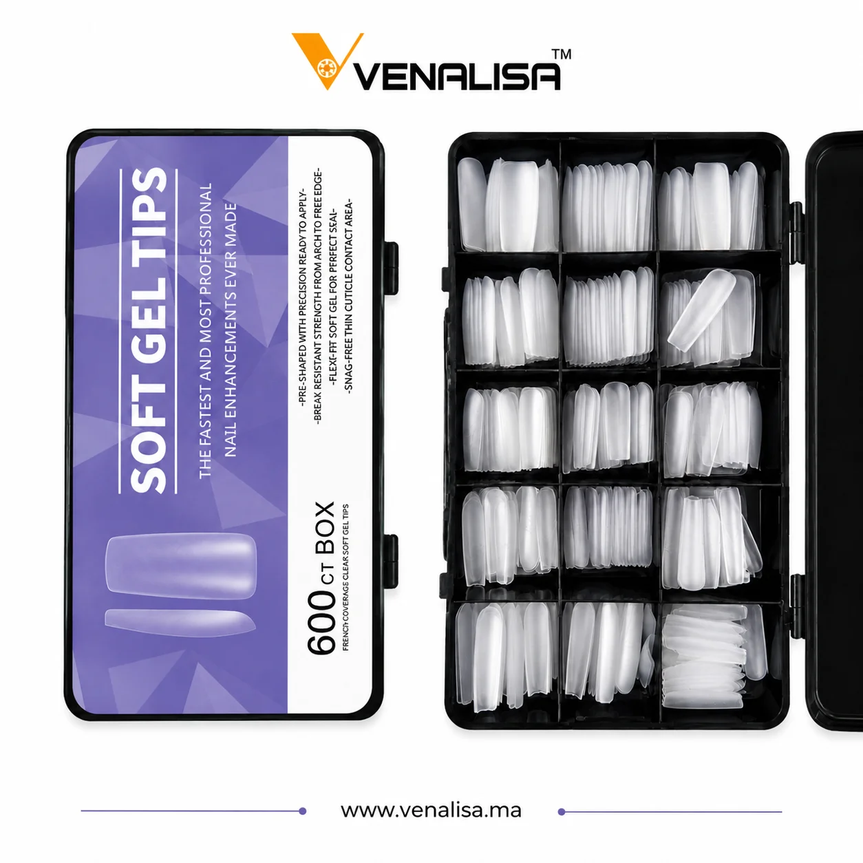 Soft Gel Tips Short Stiletto 600 Pièces – French Coverage