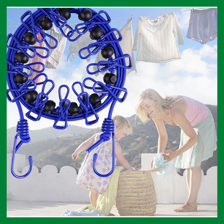 Corde à linge élastique avec 12 clips