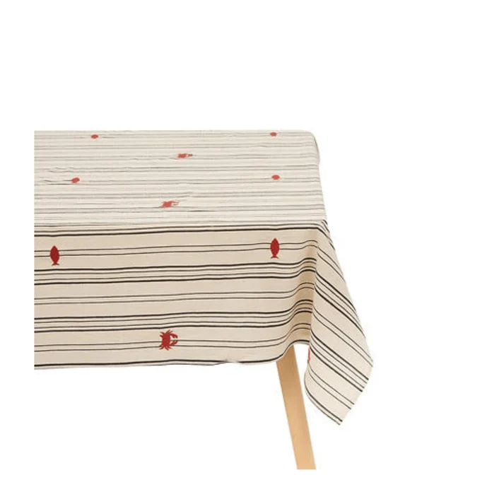 Nappe Broderie Océania Rayée Beige Élégante