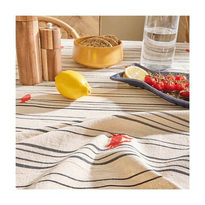Nappe Broderie Océania Rayée Beige Élégante