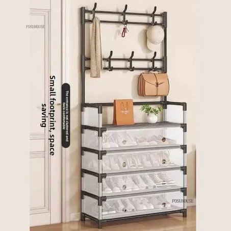 Étagères à Chaussures avec Porte-Manteau | رفوف أحذية متعددة الطبقات مع حامل معاطف – تصميم عملي وأنيق